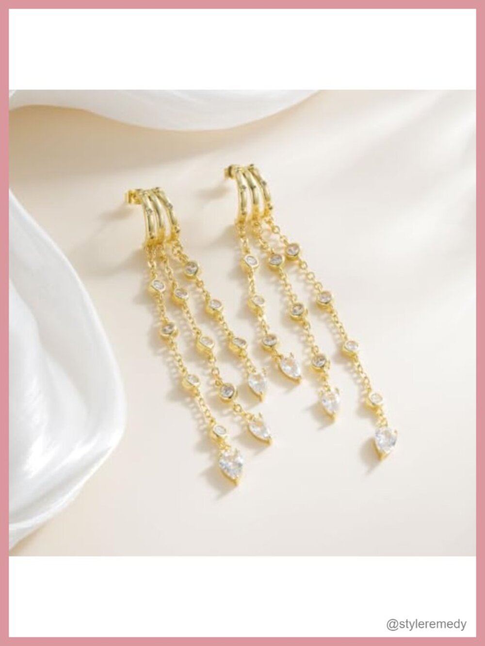 14K Gold Plated Dangle Earrings - Dainty Hoop Huggie Studs - Long Hanging - Picture 6 of 6